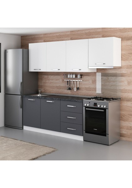 240 Cm Mutfak Dolabı Beyaz Antrasit 240-A8 modelleri