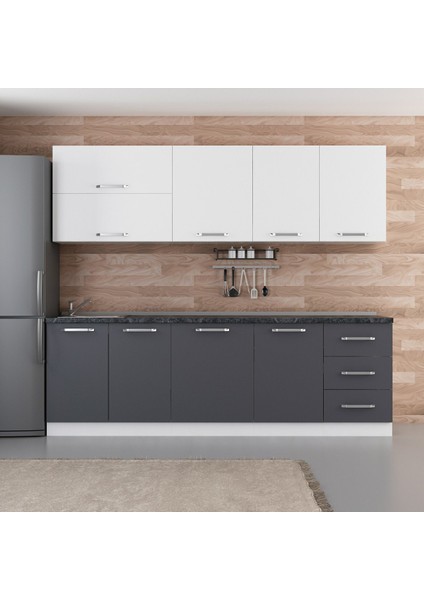 250 Cm Mutfak Dolabı Beyaz Antrasit 250-A1