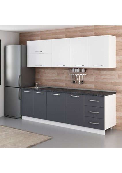 250 Cm Mutfak Dolabı Beyaz Antrasit 250-A1 modelleri