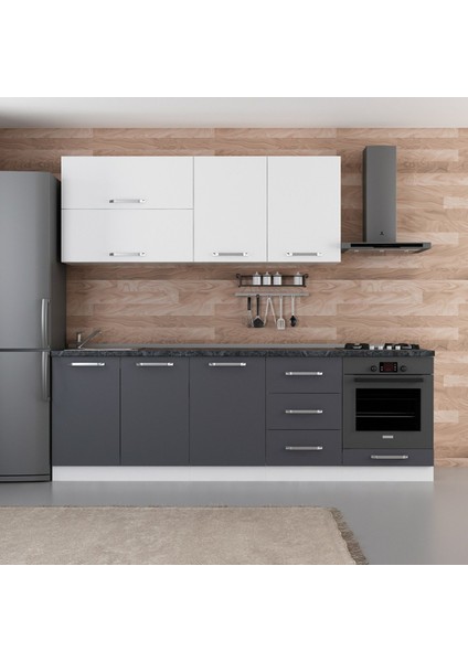 250 Cm Mutfak Dolabı Beyaz Antrasit 250-A6
