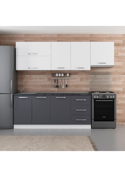 250 Cm Mutfak Dolabı Beyaz Antrasit 250-A7