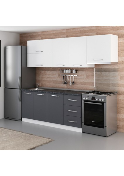 250 Cm Mutfak Dolabı Beyaz Antrasit 250-A7