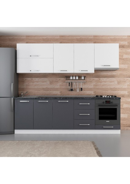 250 Cm Mutfak Dolabı Beyaz Antrasit 250-A8