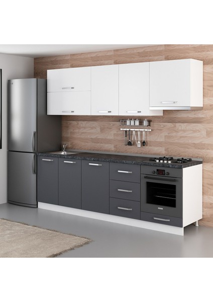 250 Cm Mutfak Dolabı Beyaz Antrasit 250-A8 modelleri