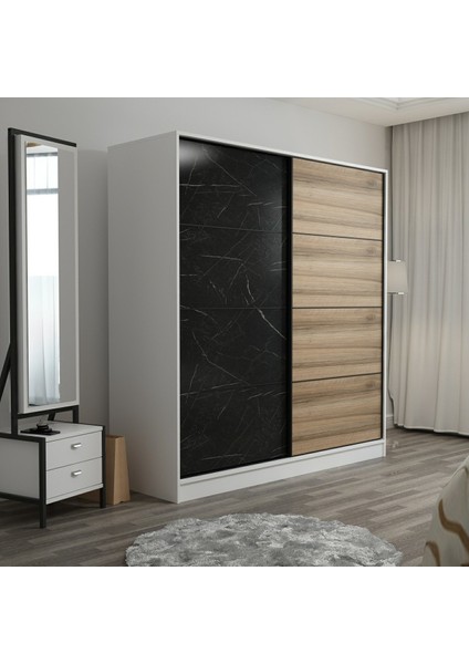 Kale 2 Kapaklı Aynalı Sürgülü Dolap 180 Cm - Beyaz/Royal Mermer/Dore modelleri