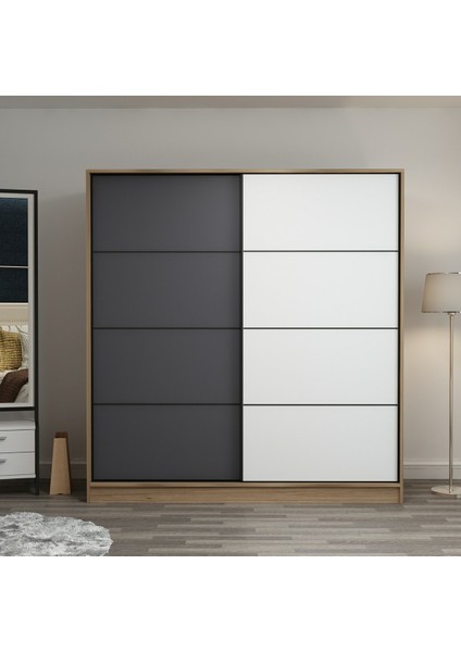 Kale 2 Kapaklı Sürgülü Dolap 180 Cm - Dore/Antrasit/Beyaz