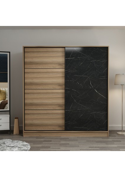 Kale 2 Kapaklı Sürgülü Dolap 180 Cm - Dore/Royal Mermer