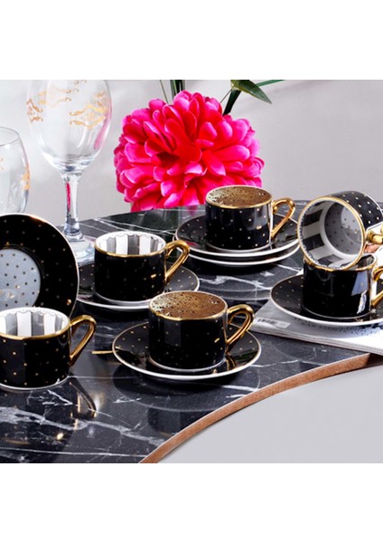 Fnc-27 6lı Fincan 90 cc Puantiyeli Siyah