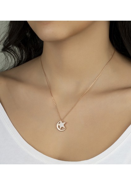 Özel Tasarım Asena Gümüş Ay Yıldız Kolye