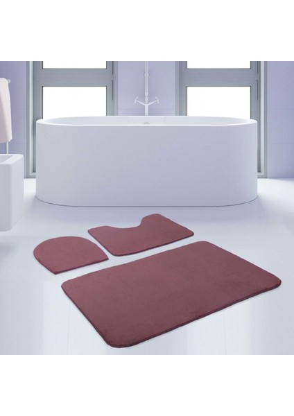 3'lü Unicolor Mürdüm Kaymaz Taban Banyo Paspası & Halısı Seti fırsatları