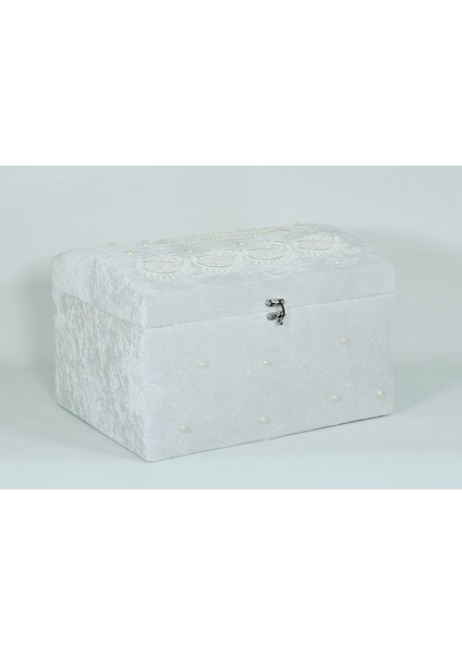 Zarf Takı Sandığı Ekru Büyük Boy Kadife ve Saten Kaplama 30x38x26 cm Şık Tasarım fiyatları