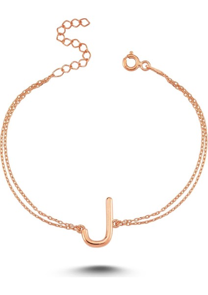 Harfli Gümüş Bileklik Rose - J Harfi - Standart
