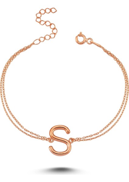 Harfli Gümüş Bileklik Rose - S Harfi - Standart