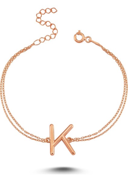 Harfli Gümüş Bileklik Rose - K Harfi - Standart