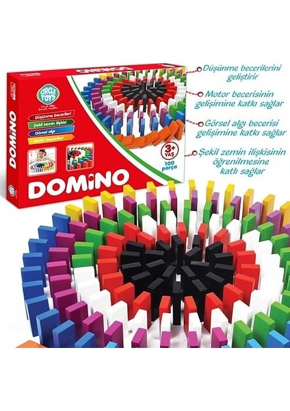 Ahşap 100 Parça Renkli Domino