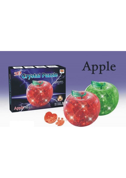 3D Crystal Puzzle Apple - 3 Boyutlu Elma Puzzle - Yeşil