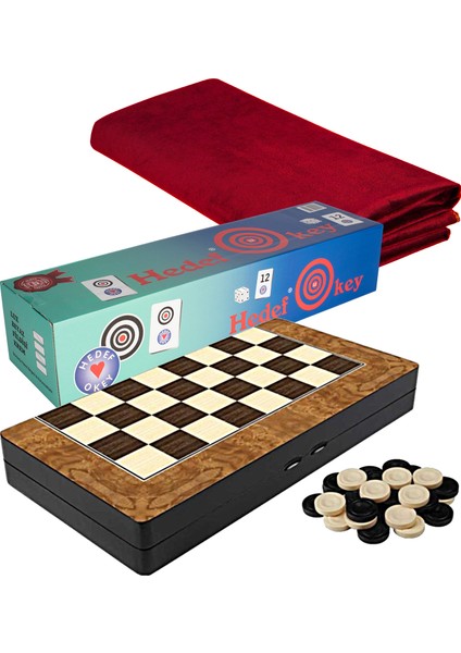 Okey Takımı + Tavla + Masa Örtüsü Bordo Set