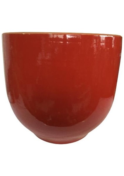 Kırmızı Renk Sırlı , El Yapımı Tombul Toprak Saksı (30*27 Cm)