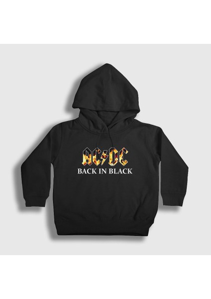 Unisex Çocuk Siyah Back In Black Fire AC/DC Kapüşonlu Sweatshirt