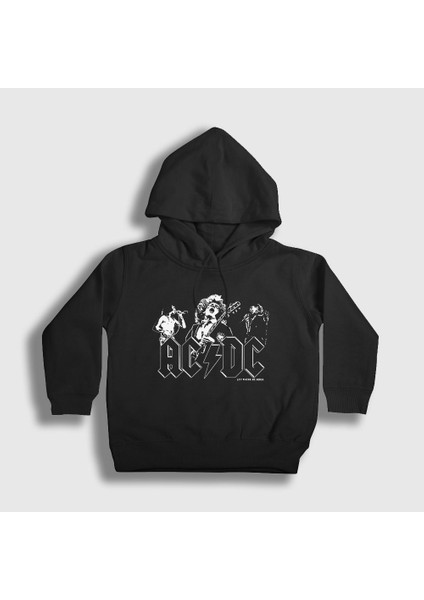 Unisex Çocuk Siyah Be Rock AC/DC Kapüşonlu Sweatshirt
