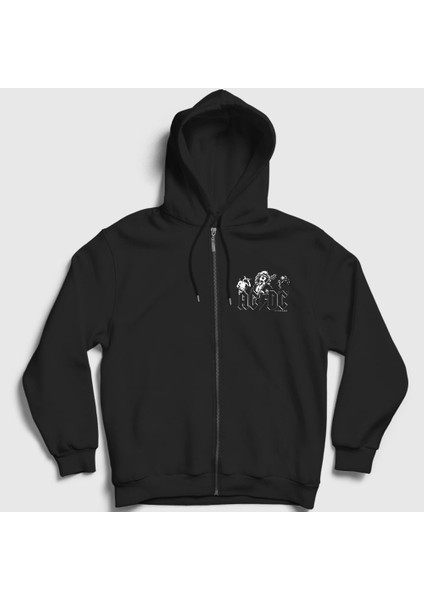 Unisex Siyah Be Rock AC/DC Fermuarlı Kapüşonlu Sweatshirt