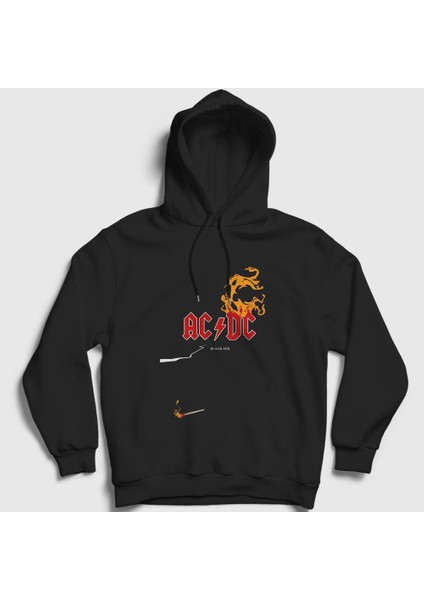 Unisex Siyah Black Ice Fire AC/DC Kapüşonlu Sweatshirt