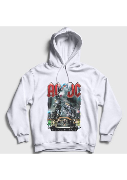 Unisex Beyaz Black Ice Train AC/DC Kapüşonlu Sweatshirt