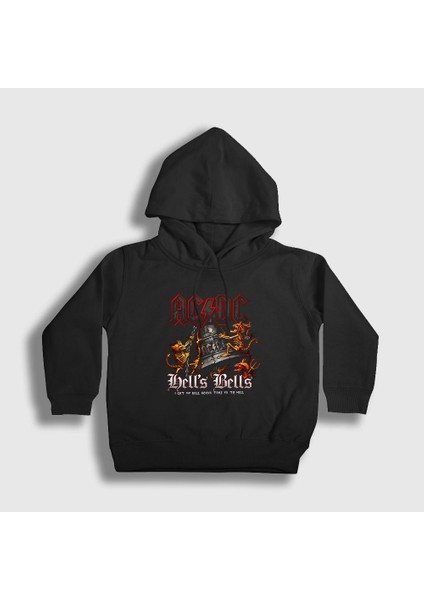 Unisex Çocuk Siyah Hells Bells Demons AC/DC Kapüşonlu Sweatshirt