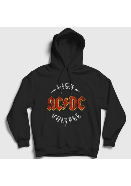 Unisex Siyah High Voltage AC/DC Kapüşonlu Sweatshirt