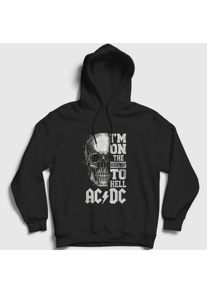 Unisex Siyah Highway To Hell Skull AC/DC Kapüşonlu Sweatshirt