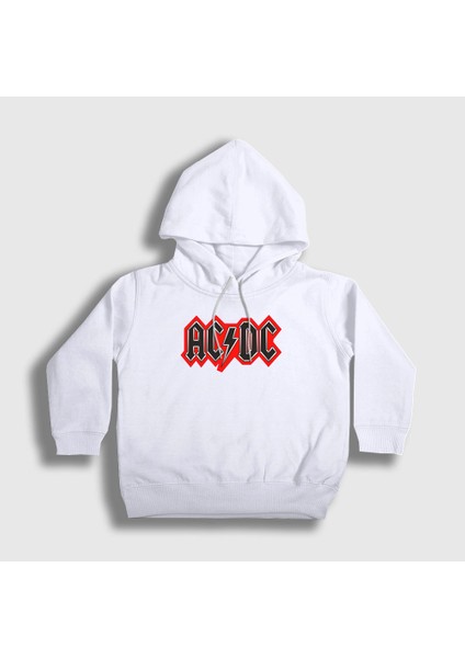 Unisex Çocuk Beyaz Red Black AC/DC Kapüşonlu Sweatshirt