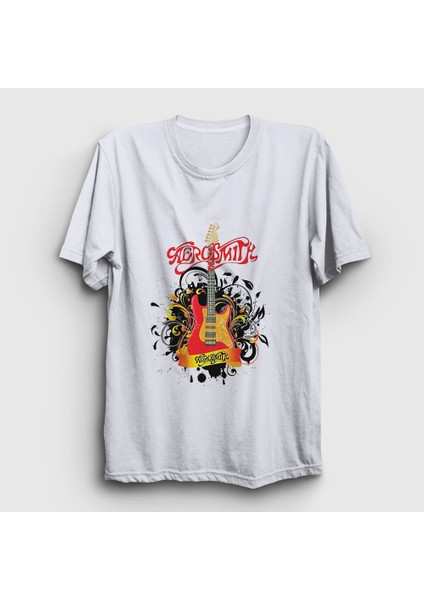 Unisex Beyaz Gitar Aerosmith T-Shirt