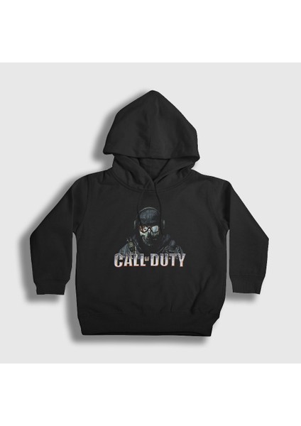 Unisex Çocuk Siyah Soldier Call Of Duty Kapüşonlu Sweatshirt