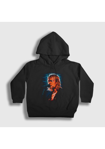 Unisex Çocuk Siyah Mic Nirvana Kurt Cobain Kapüşonlu Sweatshirt