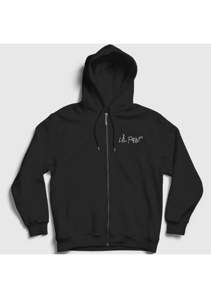 Unisex Siyah Logo Lil Peep Fermuarlı Kapüşonlu Sweatshirt