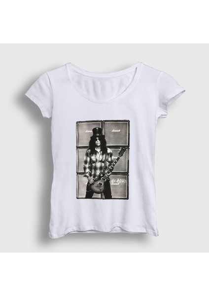Kadın Beyaz Amps Guns N' Roses Slash T-Shirt