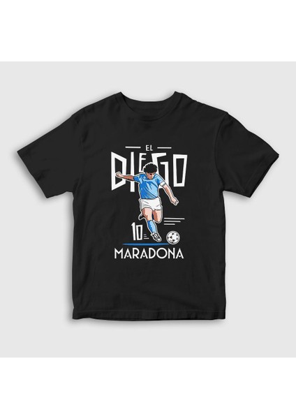Unisex Çocuk Siyah Futbol Sut Maradona T-Shirt