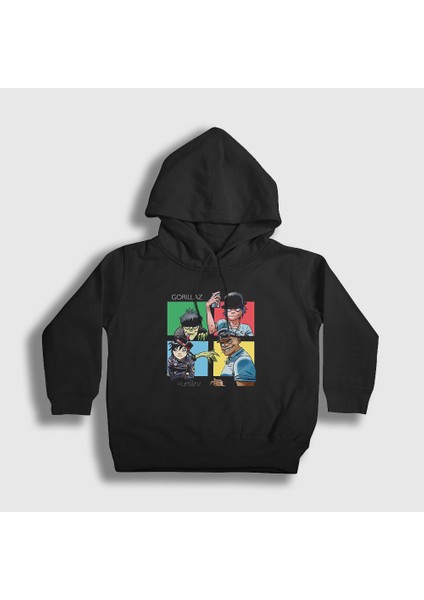 Unisex Çocuk Siyah Humanz Gorillaz Kapüşonlu Sweatshirt