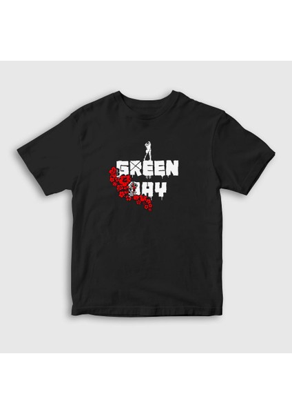 Unisex Çocuk Siyah Love Green Day T-Shirt