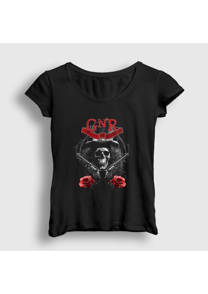 Kadın Siyah Skull Slash Guns N' Roses T-Shirt