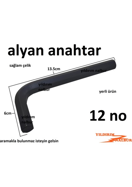 Alyan Anahtar 12 No Cerpa Tek Alyan Çelik 12MM L Alyan