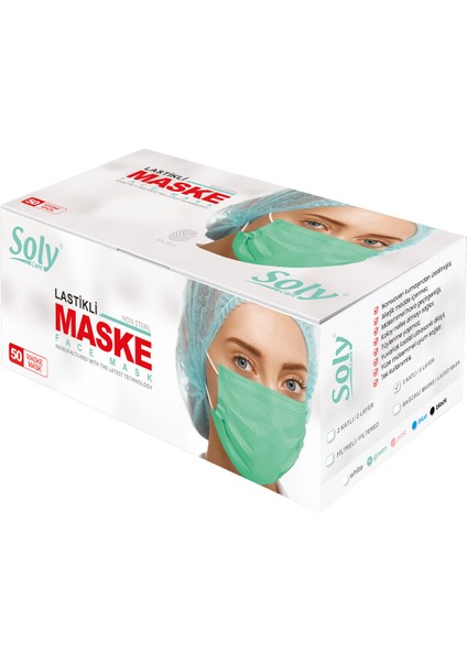 Üç Katlı Lastikli Burun Telli Cerrahi Maske 100 Adet (50'li 2 Kutu) Beyaz