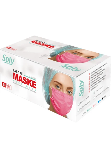 Soly Care Üç Katlı Lastikli Burun Telli Cerrahi Maske 100 Adet (50'li 2 Kutu) Pmebe