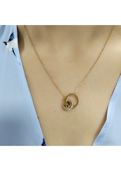 Geçmeli Halka Uçlu Gold Renkli Çelik Kolye