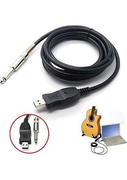 USB Gitar Ses Link Kablosu Akustik Gitar Saz Bağlama Link Kablosu 3 Metre