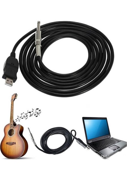 USB Gitar Ses Link Kablosu Akustik Gitar Saz Bağlama Link Kablosu 3 Metre