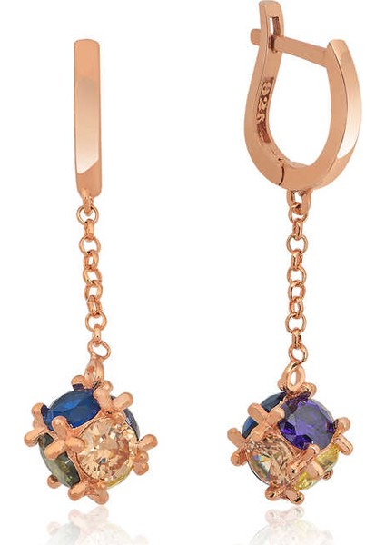 Gümüş Zincirli Renkli Taşlı Küp Küpe