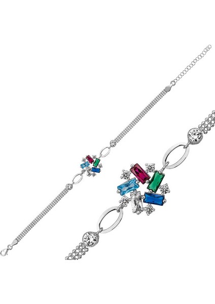 Gümüş Renkli Baget Taşlı Kadın Bileklik