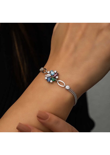 Gümüş Renkli Baget Taşlı Kadın Bileklik modelleri