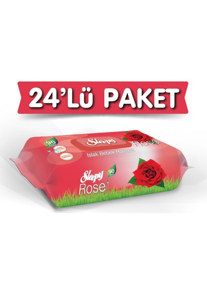Gül Kokulu Islak Havlu 90 Adet 24'lü